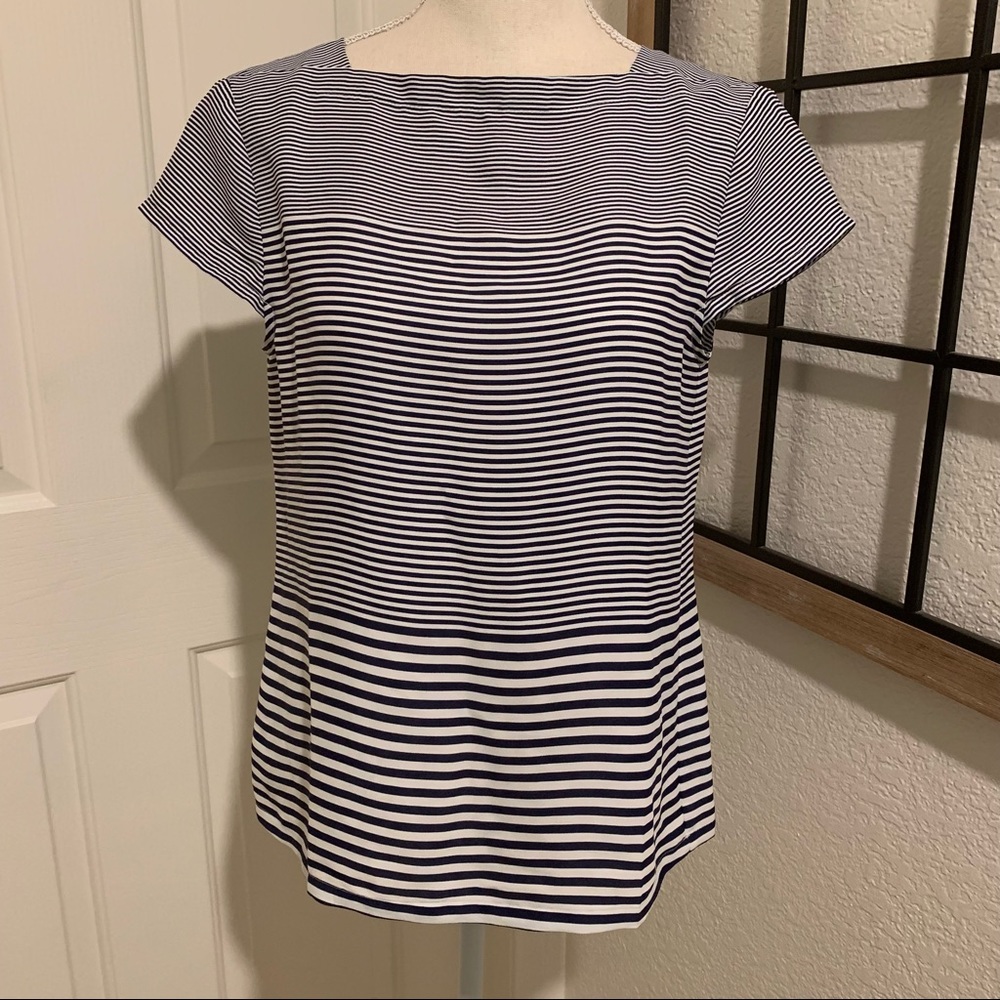 Ann Taylor LOFT blue and white striped blouse size XS